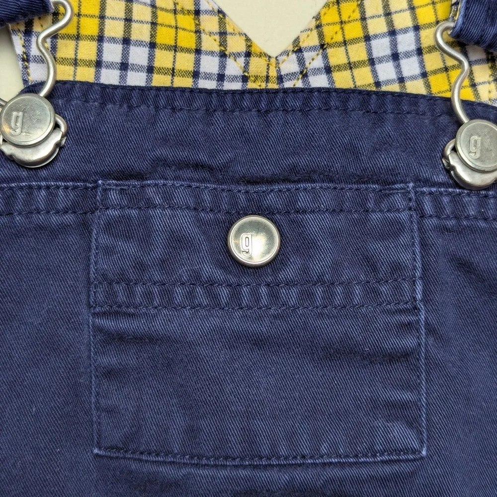 Vintage Gymboree Sailboat 2002 Boat‎ Navy Plaid Lined Overalls Y2K 12-18 Months